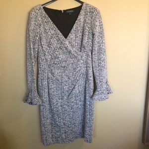 Like New Ralph Lauren Black & White Marbled Long Sleeve Dress Sz. 14